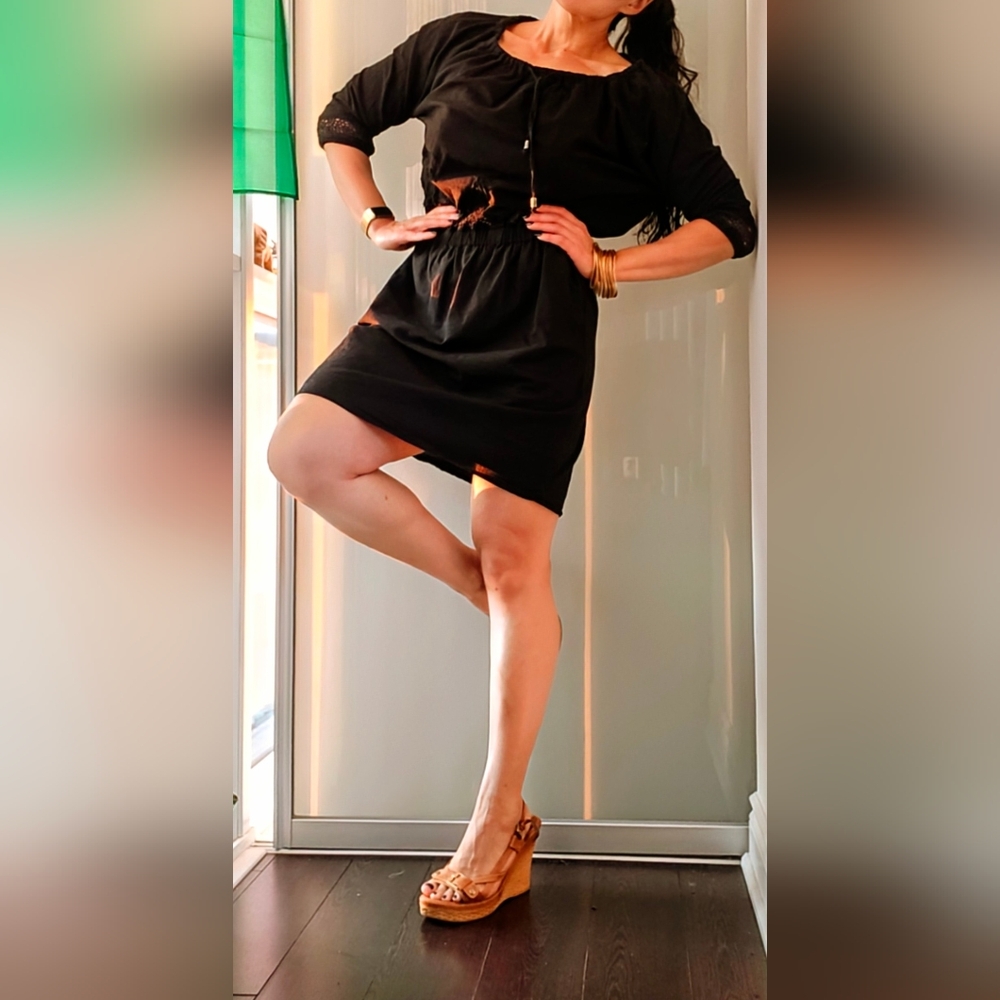 Black Linen Summer Dress With Lace Embroidery